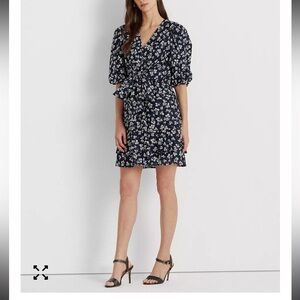 Lauren Ralph Lauren Dark Blue Floral Mini Dress (mix21)